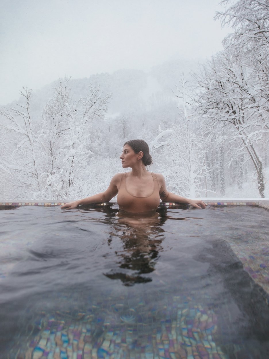 Woman in the Pool during Winter